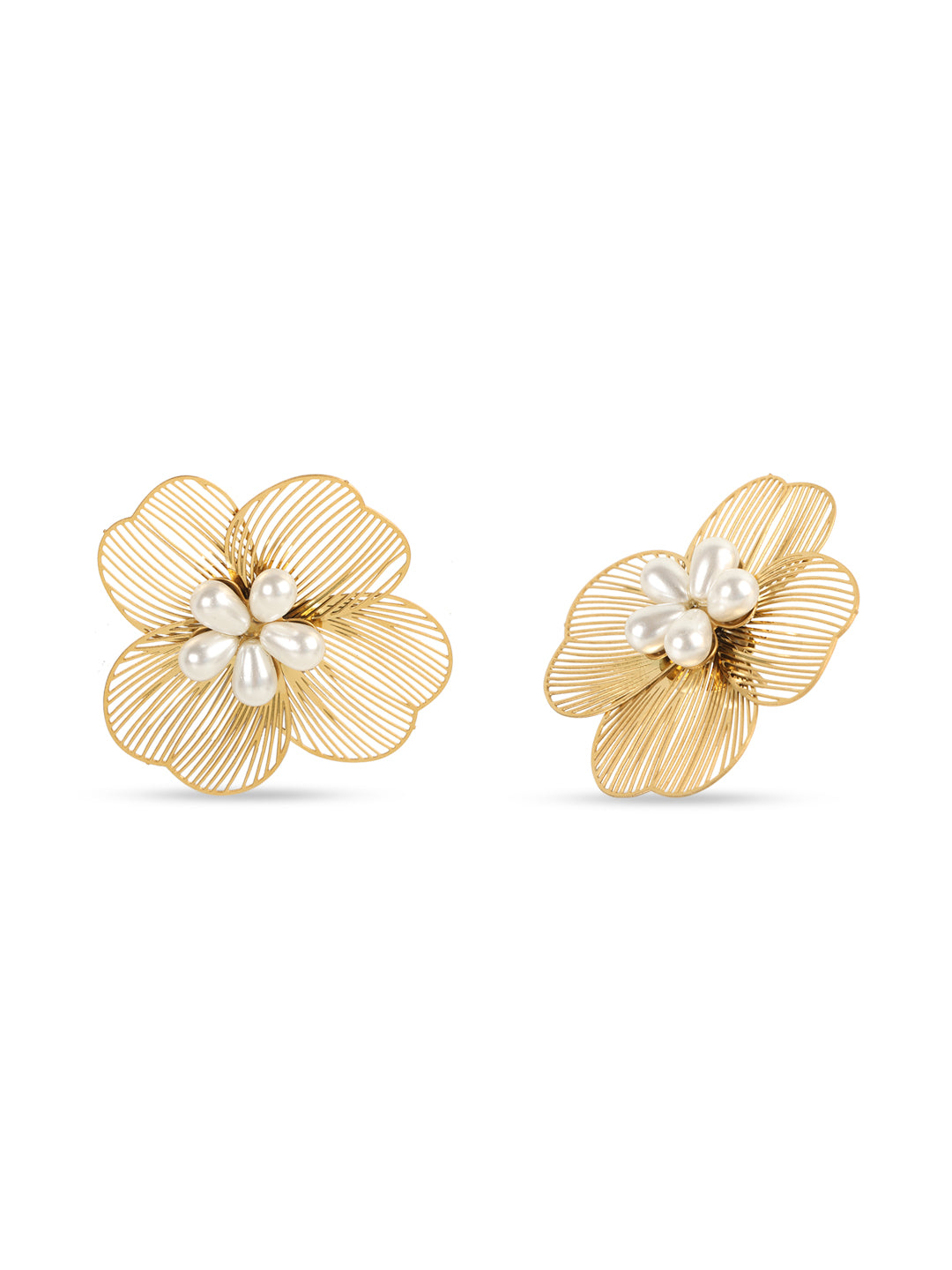 Golden Flower Drop Earrings with Pearls