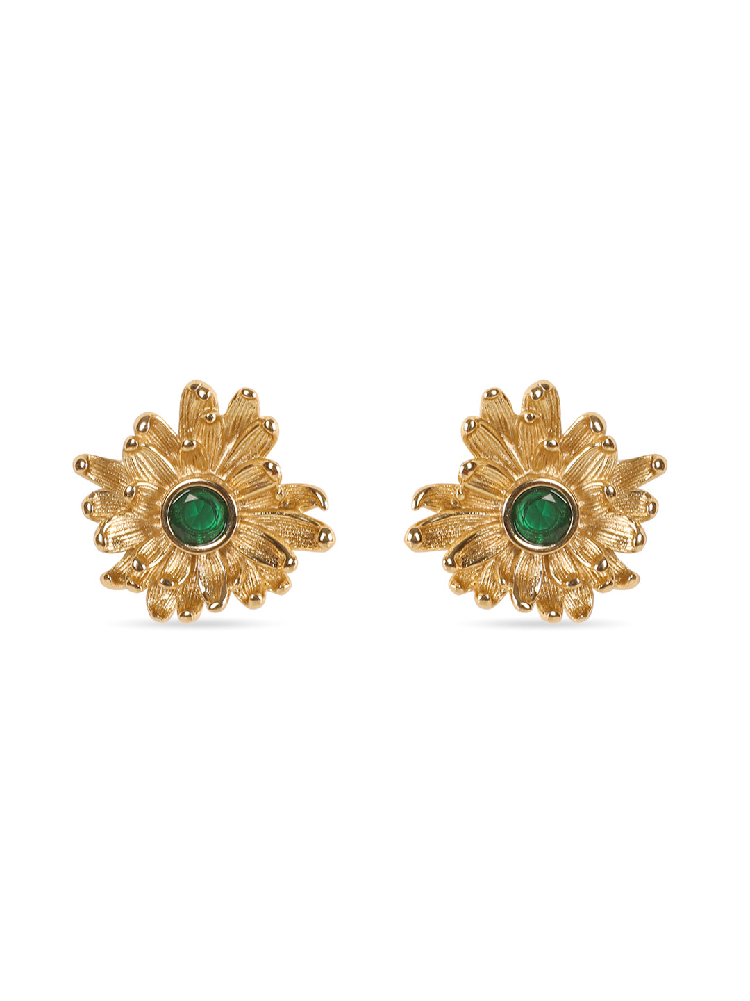 Royal Charm Golden Emerald Floral Earrings