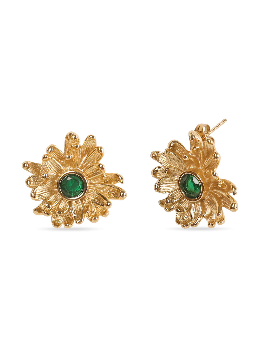 Royal Charm Golden Emerald Floral Earrings