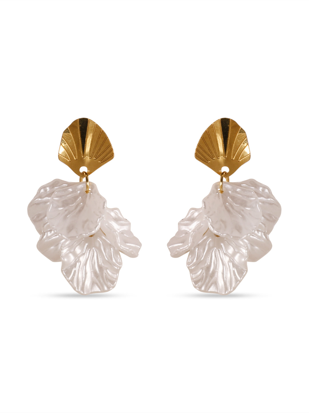 Modern Vintage White Petal Gold Earrings Set