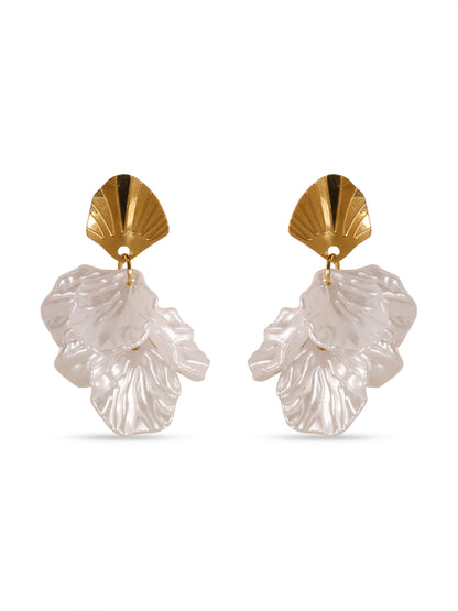 Modern Vintage White Petal Gold Earrings Set