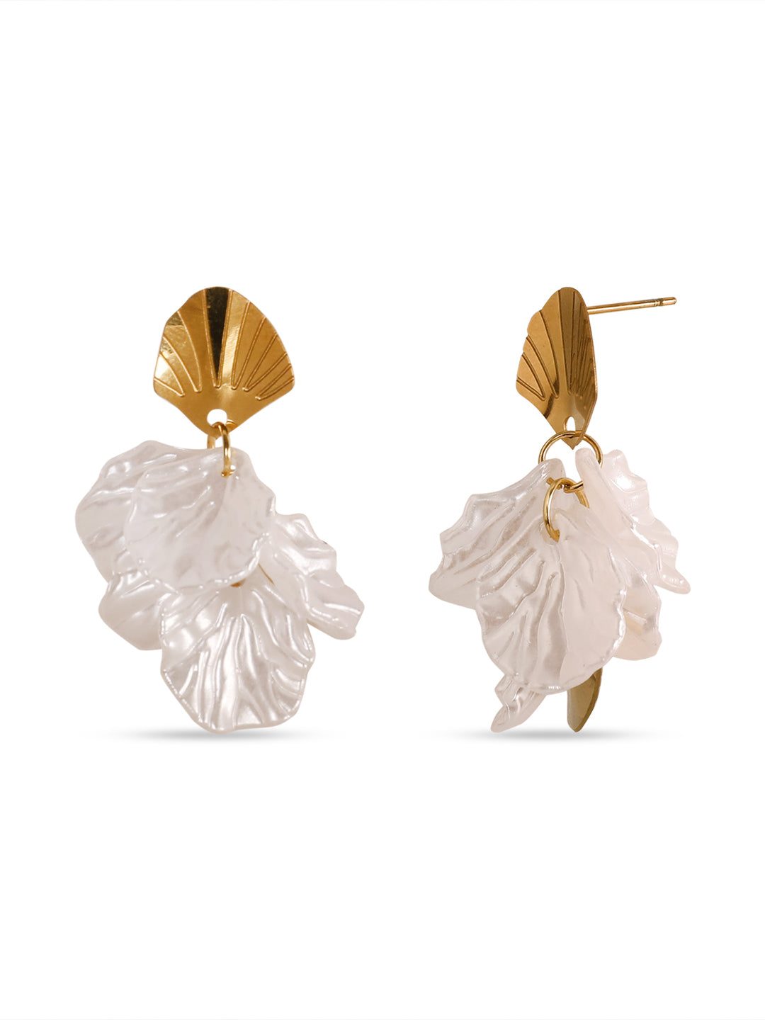 Modern Vintage White Petal Gold Earrings Set