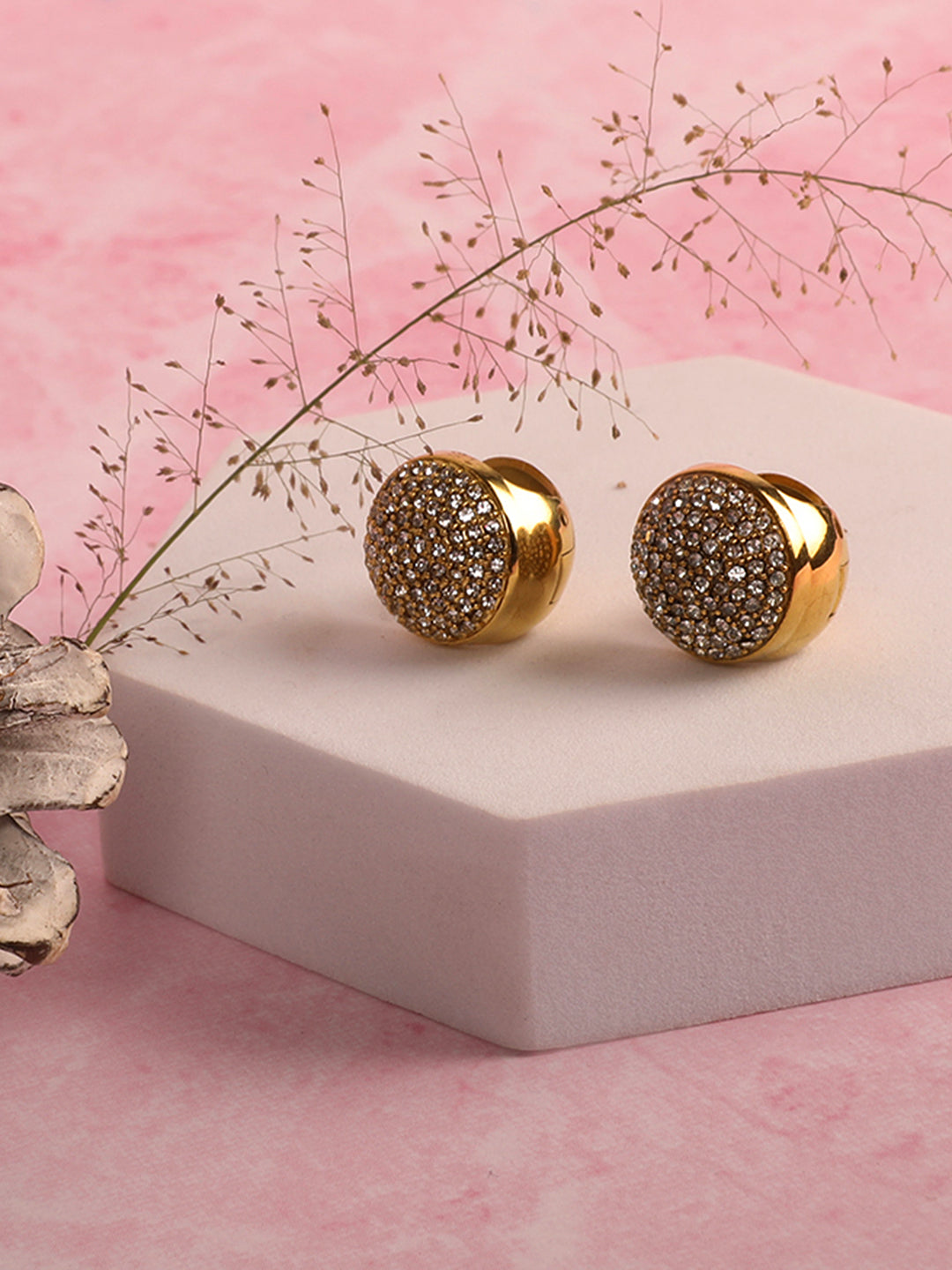 Golden Brilliance Round Stud Earrings