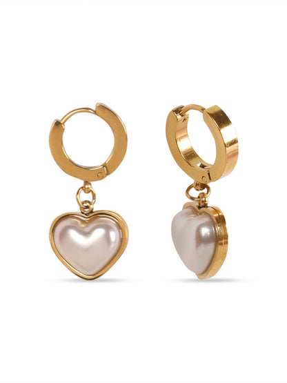 Kraze Charming White Heart Gold Earrings