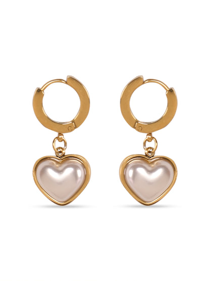 Kraze Charming White Heart Gold Earrings