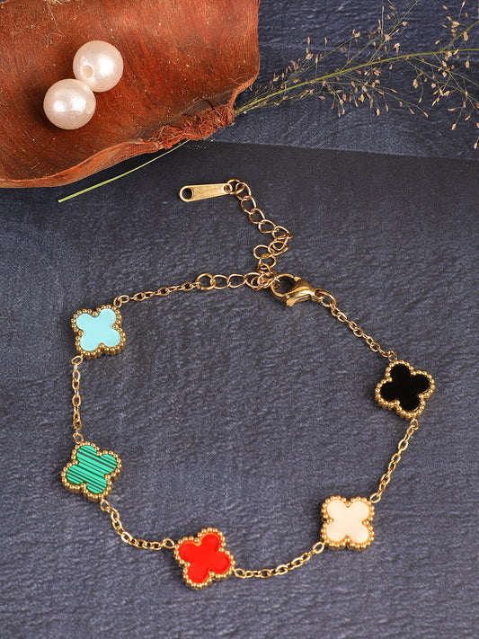 Kraze Golden Bloom Multi-Color Floral Bracelet