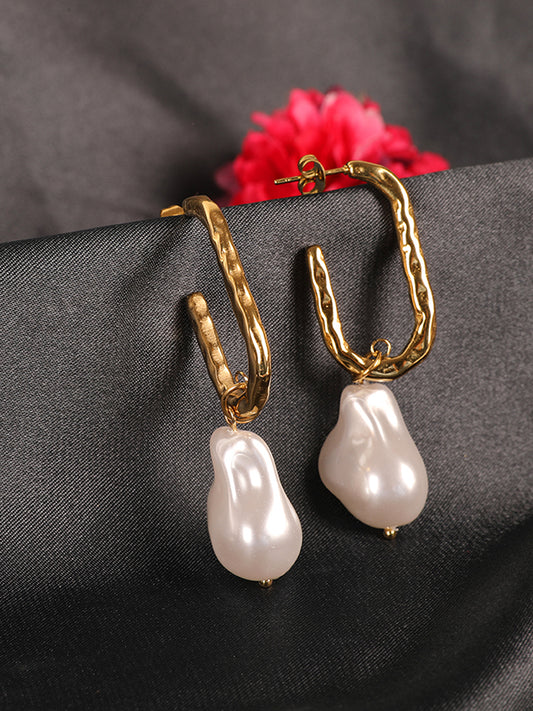 Kraze Golden Elegance White Drop Earrings