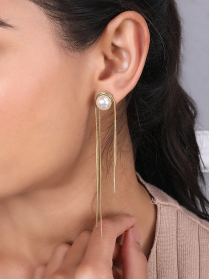 Kraze Opulent Pearl & Gold Dangling Earrings