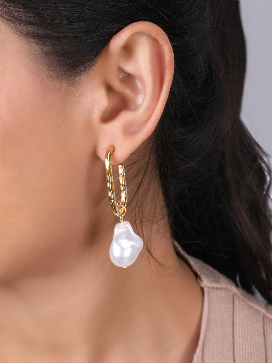 Kraze Golden Elegance White Drop Earrings