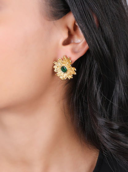 Royal Charm Golden Emerald Floral Earrings