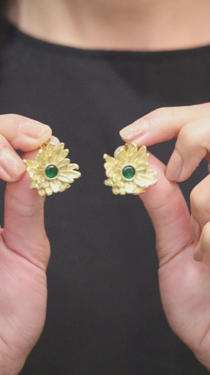 Royal Charm Golden Emerald Floral Earrings